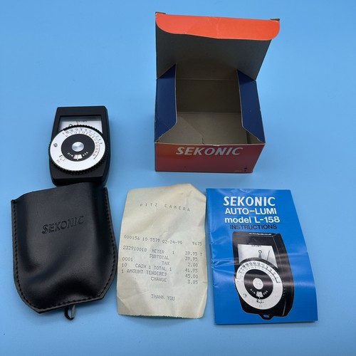 Vtg Sekonic Auto-Lumi Model L-158 Compact Light Meter w/Pouch & Receipt & Manual