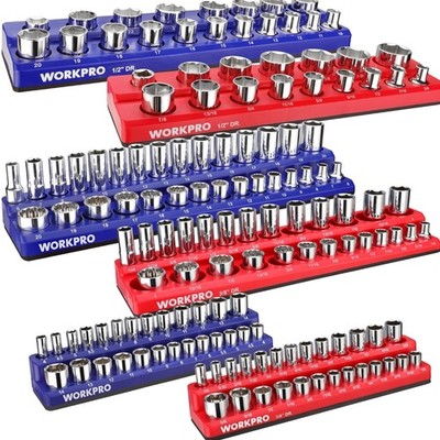 Magnetic Socket Organizer Set, 6-Piece Socket Holder Set Includes 1/4'', 3/8'',...