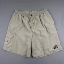 Vintage Y2K Umbro Cargo Shorts Mens XL Beige Cotton Ripstop Drawstring Soccer