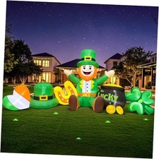 8FT Long St Patricks Day Inflatables Outdoor Decorations,Inflatable Leprechaun