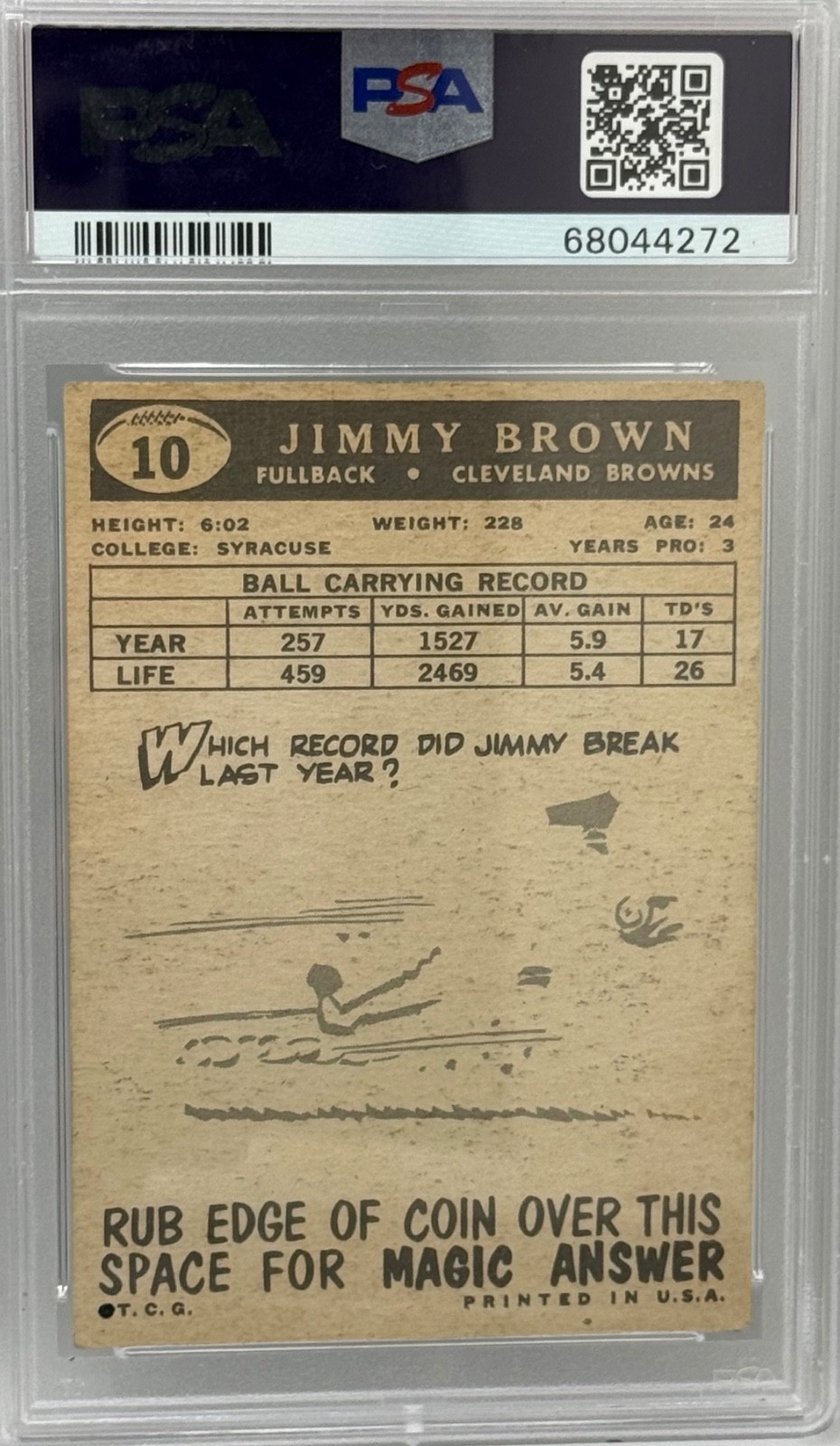 1959 Topps #10 Jimmy Brown Jim Brown PSA 4 HOF Cleveland Browns view 2