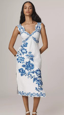 Off-White Floral Cascade Wavy Euroflax™ Premium Linen Midi Dress Size XL