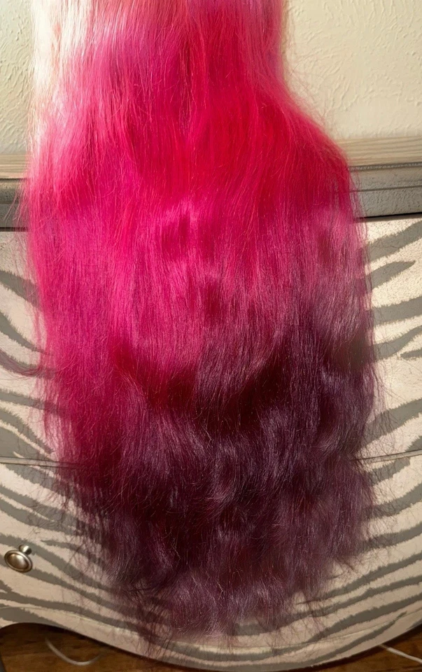 Impresionante peluca de cabello humano, 30 pulgadas, súper gruesa, cosplay/evento divertido, rubia, rosa, púrpura Foto 3 de 4