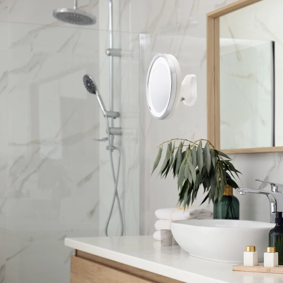 Espejo de Maquillaje Montado en Pared Acabado Blanco/Cromo con Luz LED - 5x Magnificat... Foto 4 de 4