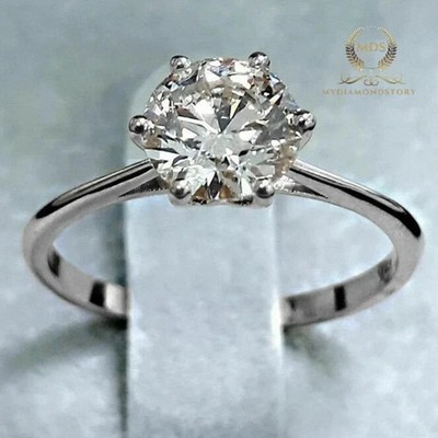2.00CT Round Cut Real Moissanite Solitaire Engagement Ring 14K White Gold Plated