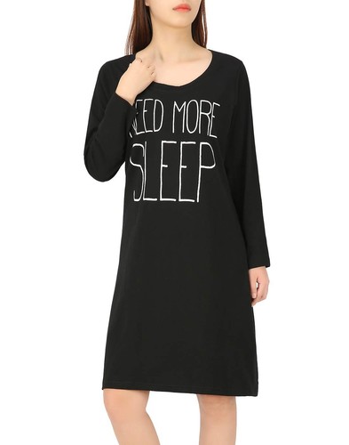 Womens Sleepwear Cotton Nightgowns Long Sleeve Sleepshirt Print Night Shirt (...
