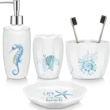 4 Pcs Beach Bathroom Accessories, Ocean Animals Bathroom Decor, under the Sea Tu