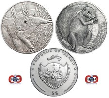 Palau 2012-2013 Squirrels of the World $5 x 2 Pure Silver Coins w Swarovski Eyes