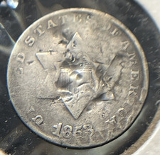1853 Three Cent Silver Piece Trime 3c Type 1 Ungraded Damaged Cull US Coin