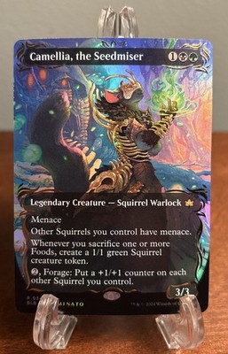 MTG Camellia, the Seedmiser Borderless 346 Rare Raised Foil Bloomburrow LP BLB
