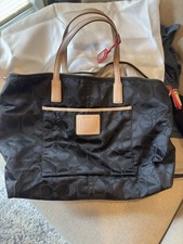 Authentic Coach F24863 Signature Weekender Travel Bag Black Monogram with Tan