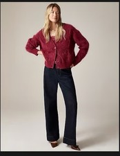 J.Crew XS 75 Spring Street Brushed Cashmere Cable-knit Cardigan Sweater Burgundy