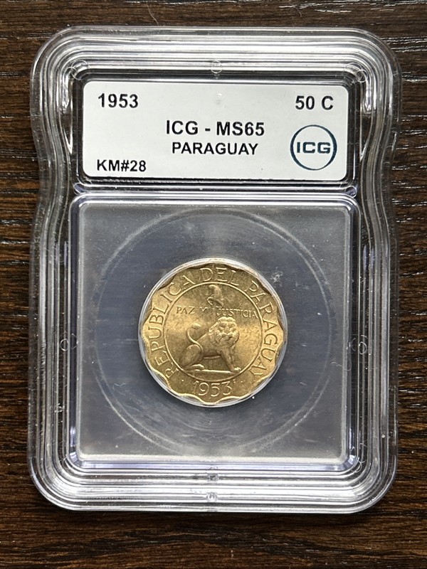Paraguay 50 Centimos 1953 Aluminum-Bronze ICG MS65 KM#28 In Stock World Coin