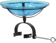 12" Teal Crackle Birdbath- over Rail Bracket