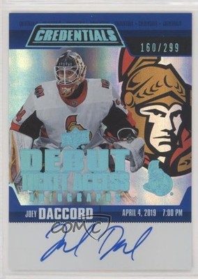 2019 Credentials Debut Ticket Access Autos /299 Joey Daccord Rookie Auto RC kh0