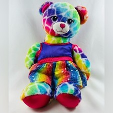 Build A Bear Rainbow Giraffe Print Plush Teddy Bear with Sequin Rainbow Dress