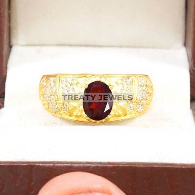 Garnet Oval Cut With 14k Yellow Gold Ring For Men's #B112 #