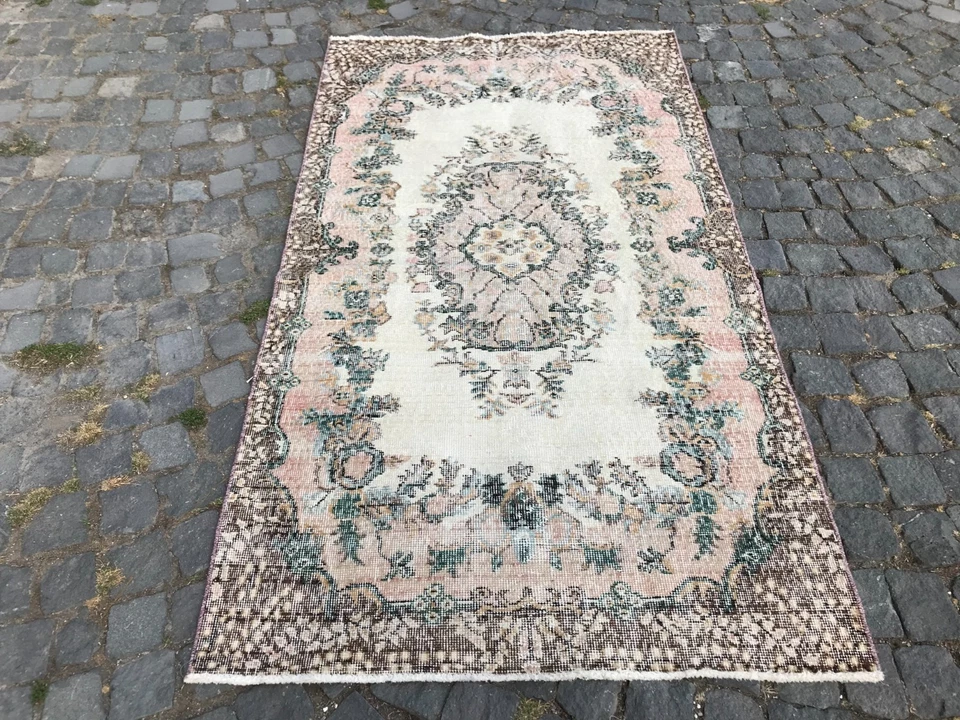 Bohemian Area Rug Handmade Wool Rug Turkish Vintage Traditional Rug 3,7 x 6,6 ft - Image 4 of 4