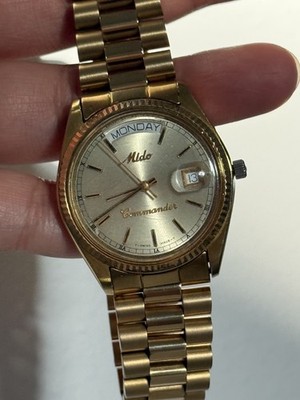 Vintage Mido Commander Day-Date 8299-1 Automatic 25 Jewels Swiss Made Gold 36mm