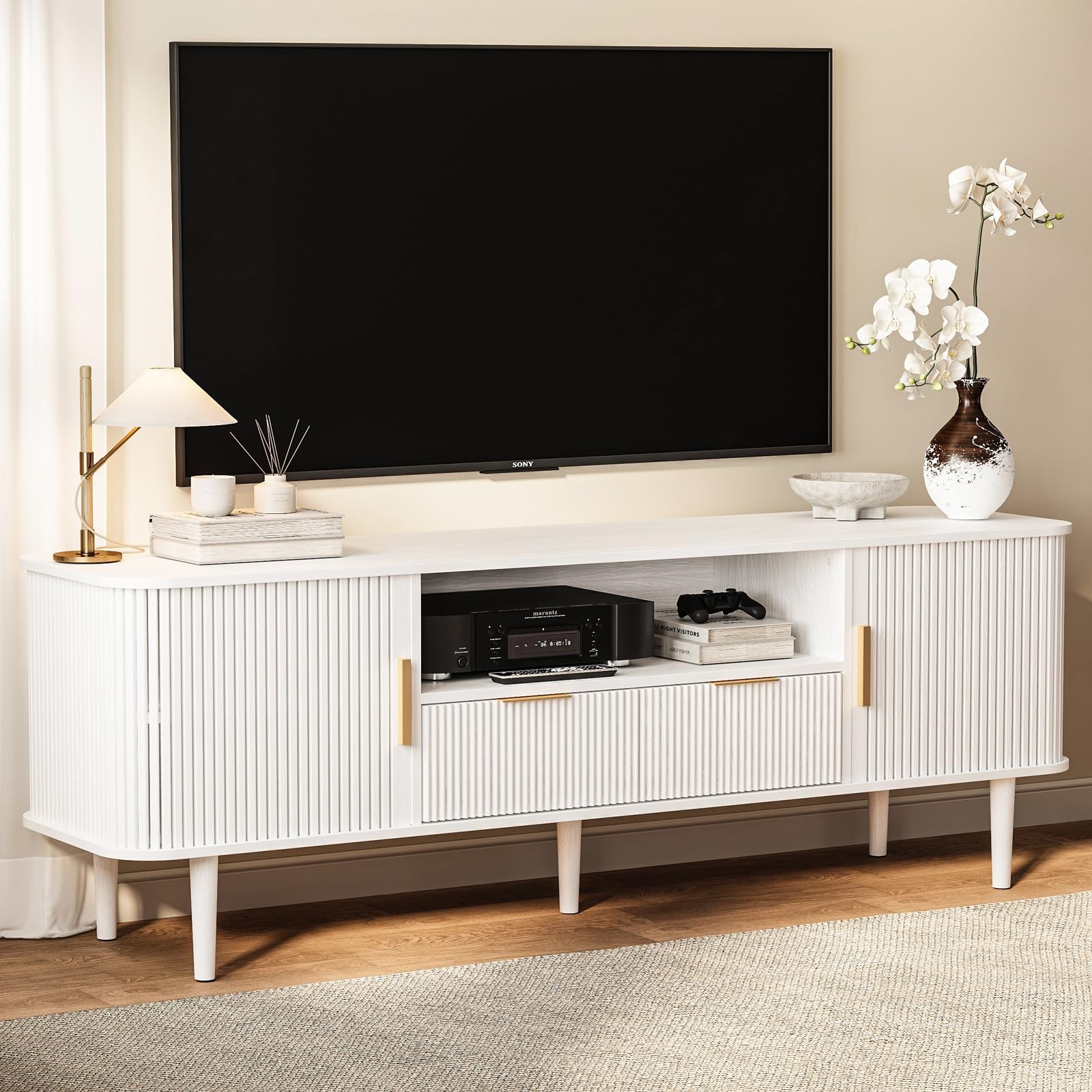 62.4 Inch Mid Century Modern Media Console Table (white)