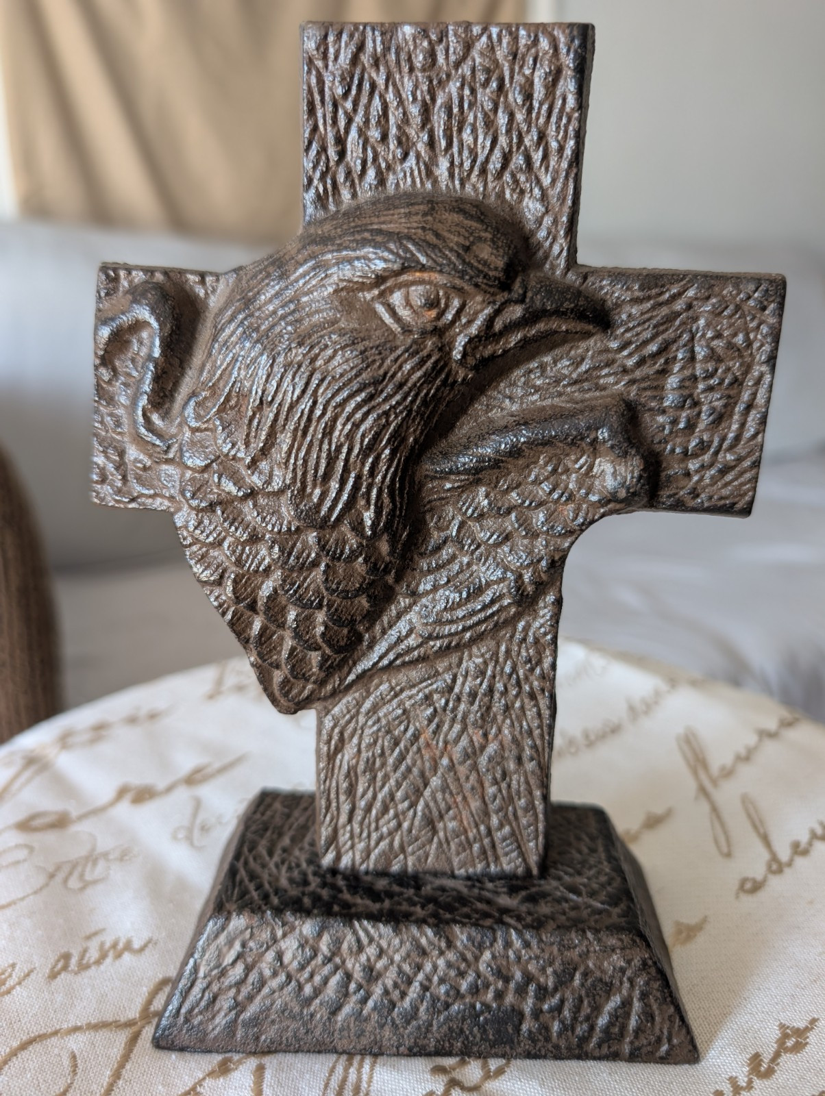 Cast Iron Cross With An Eagles Head Sculpture 