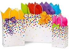 Stephanie Imports Made in USA Set of 6 Rainbow Confetti Paper Shopping Bags (...