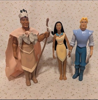 3 Vtg Disney Pocahontas Dolls Mattel Powhatan John Smith Applause 1990s