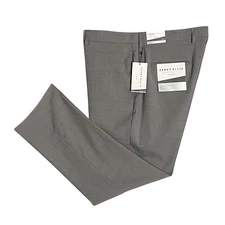 Perry Ellis Portfolio Pants Men's 36x29 Dress Pant Slim Fit Grey Window Pane NEW