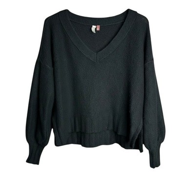ANTHROPOLOGIE PILCRO Black Super Fuzzy V-Neck Sweater CROP HIGH-LOW Relaxed XS-P