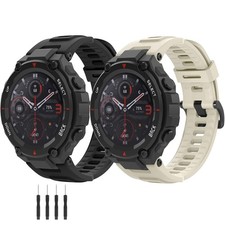 LIANCGJUE 2 Pack Waterproof Bands Compatible with Amazfit Large, Black/Beige
