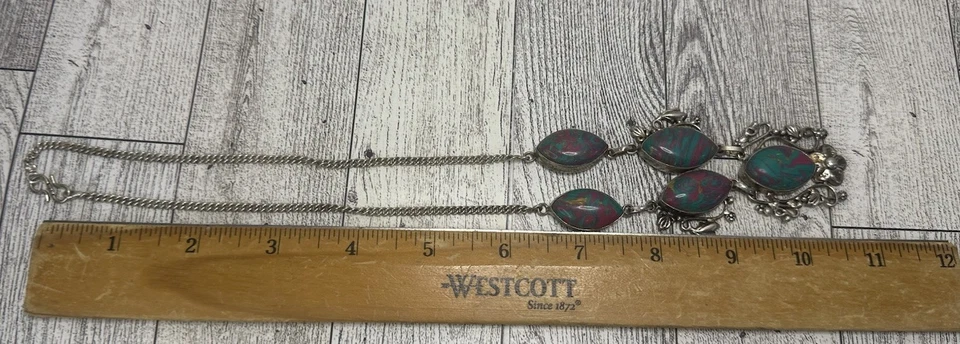 Collar Arco Iris Calsilica Jaspe 925 Chapado en Plata Hecho a Mano Floral Y de 22" Foto 4 de 4