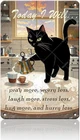 Vintage Tin Metal Sign Black cat Today I Will Pry More Worry Less, 12 x 8 Inch