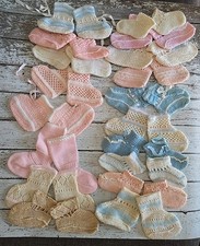 Antique LOT 18 Vintage Baby Doll Clothes Booties Socks Crochet Handknit