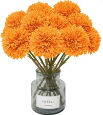 12 Pcs Artificial Chrysanthemum Flowers Orange Faux Ball Flowers Autumn Mums Flo