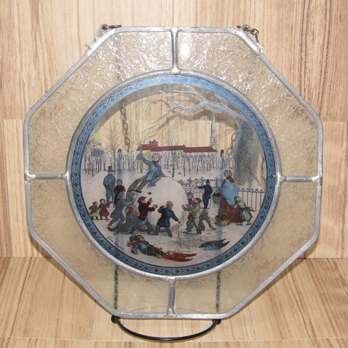 Glassmasters Stained Glass Sun Catcher Christmas Winter Scene 10.75" Octagon