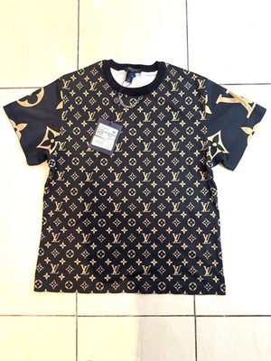 Louis Vuitton Black Gold Monogram Logo Short Sleeve Men