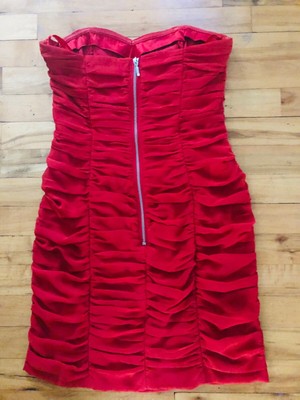 h&m red pleated chiffon dress