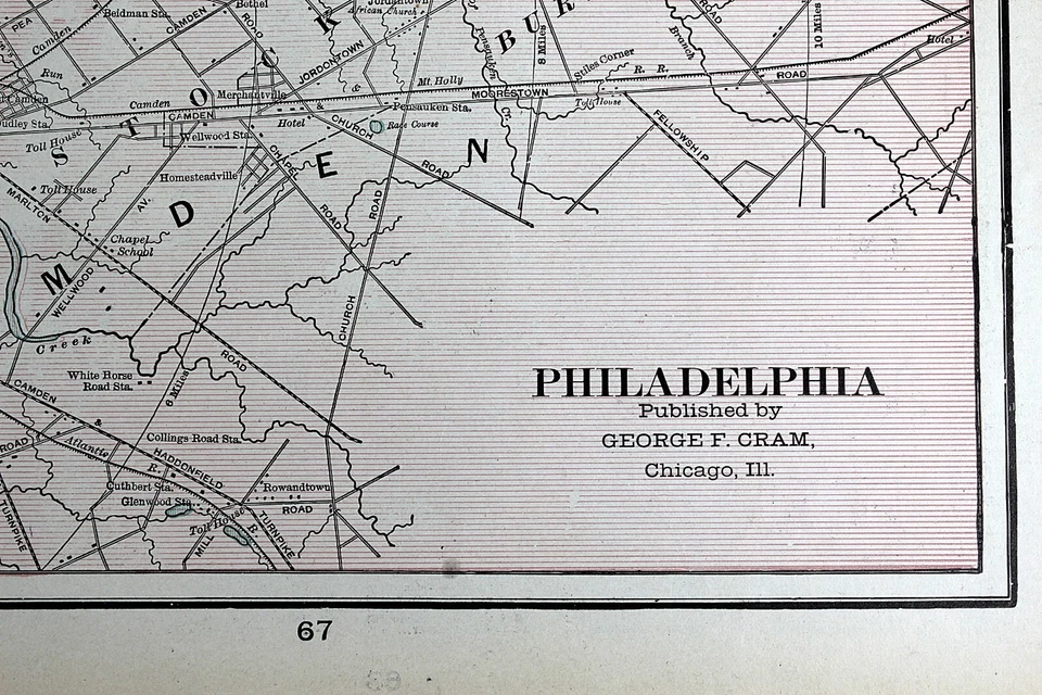 PHILADELPHIA PENNSYLVANIA Map George F Cram circa 1890 Color Lithograph - Image 2 of 4