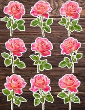 Pink Rose Die Cut Vinyl Stickers Set Scrapbooking Laptop Water Bottle