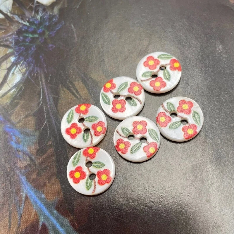 10pcs Floral Natural Shell Flat Button 2-hole Garment DIY Sewing Craft 1.15cm - Image 3 of 4
