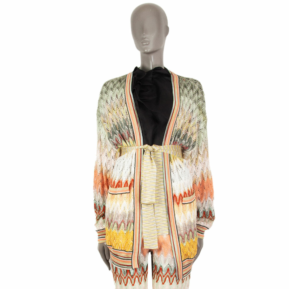 63287 auth MISSONI multicolor ZIGZAG BELTED KNIT WRAP