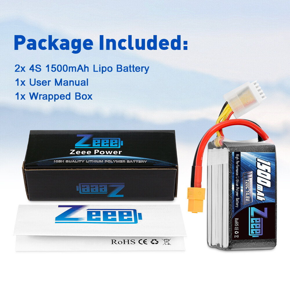 2x Zeee 4S Graphene Lipo Battery 14.8V 120C 1500mAh XT60 for RC Car Drone Boat