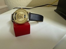 Versace  Medusa Icon Yellow gold tone black leather band watch 38mm