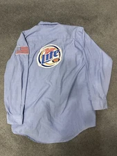 Vintage Miller Lite Button Down Work Wear Shirt Men XL Riverside Employee Patch