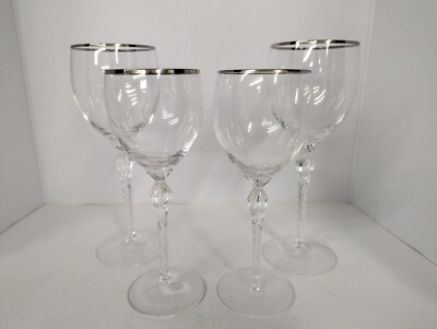 4 pc LENOX CRYSTAL ARIA 2 Water Goblets + 2 Wine Glasses Twisted Stem Platinum
