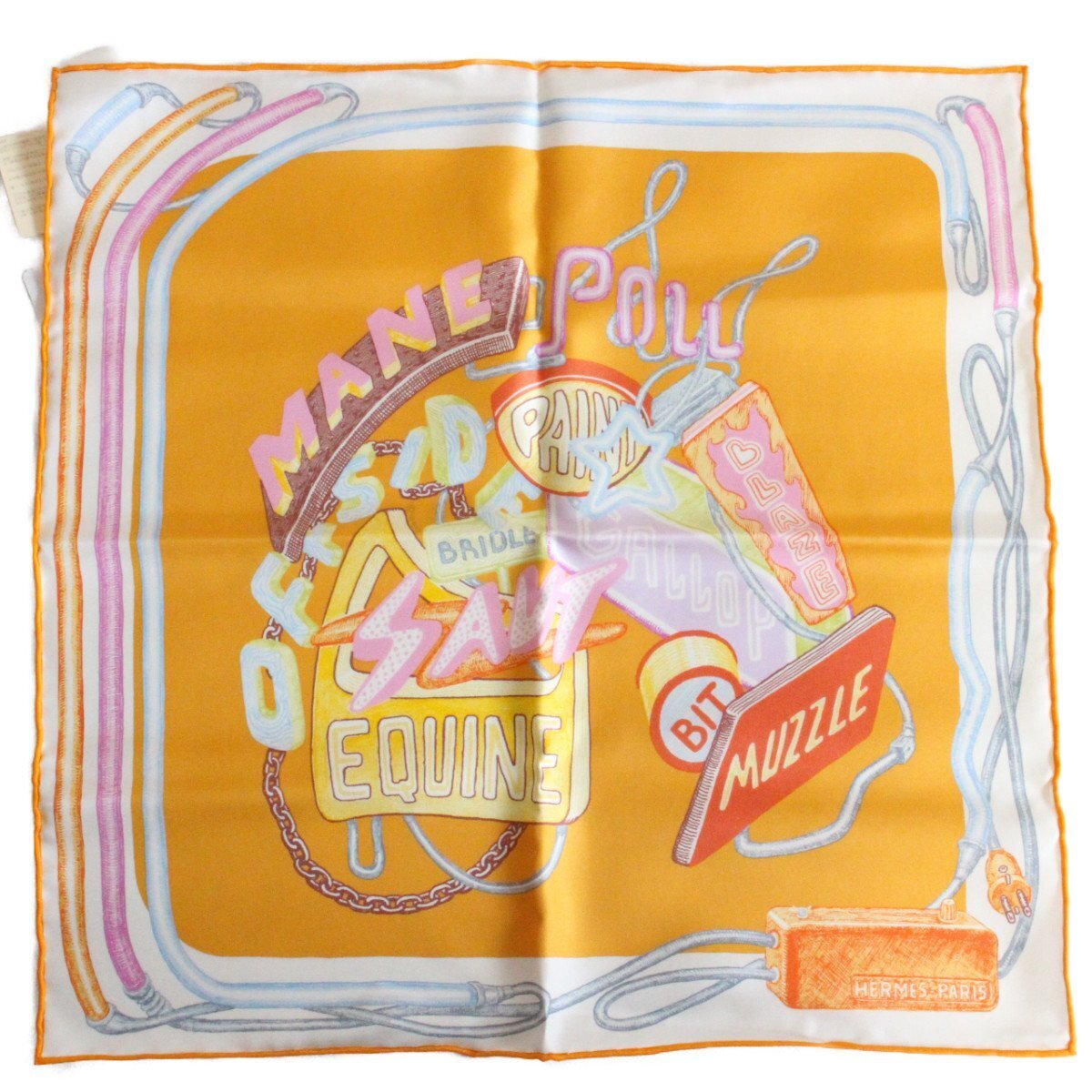 Hermes Carre 45 Cavroche Scarf Chevaloscope Neon Orange Silk 100 Ioki Pawn Shop
