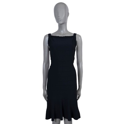 70352 auth ALAIA black viscose LACE TRIM KNIT Dress M
