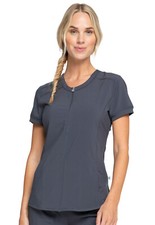 Pewter Cherokee Scrubs Infinity Zip Front V Neck Top CK810A PWPS Antimicrobial
