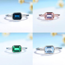Luxury 925 Sterling Silver Created Topaz/Emerald/Morganite Gemstone Ring