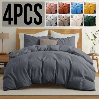 THE YORKSHIRE BEDDING COMPANY LTD Reversible Duvet Cover 4 Piece Bedding Set & Fitted Sheet & pillowcases All Size